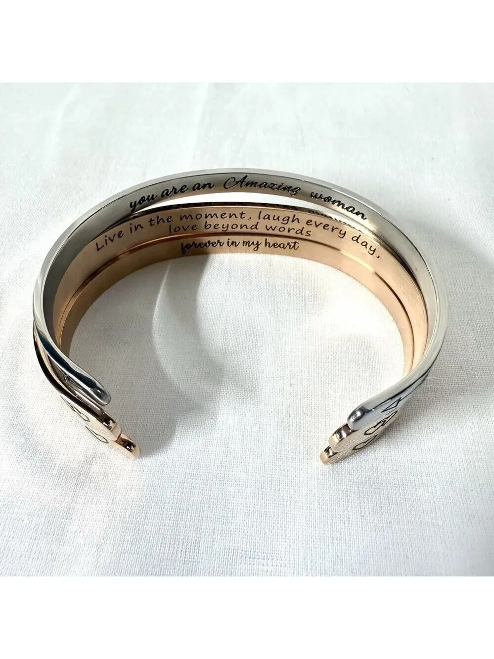 Metal Cuff Bracelets Set of 3 Rose Gold and Silver